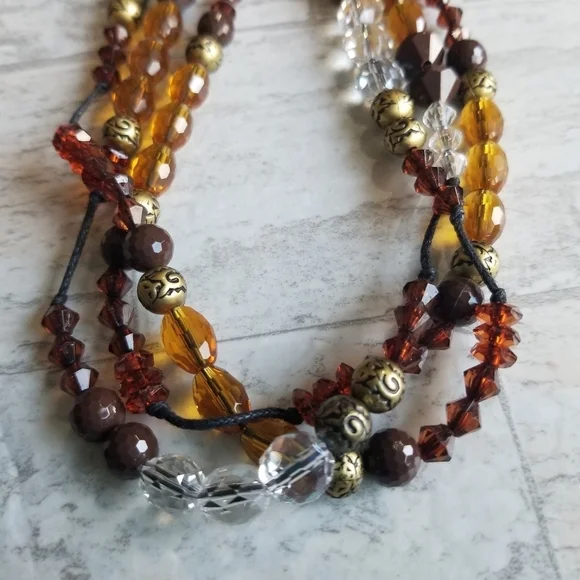 Cookie Lee glass bead necklace brown orange gold NWT - Picture 5 of 11